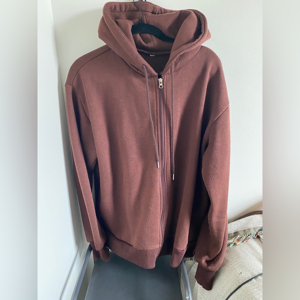 Coffee colored zip up hoodie aesthetic